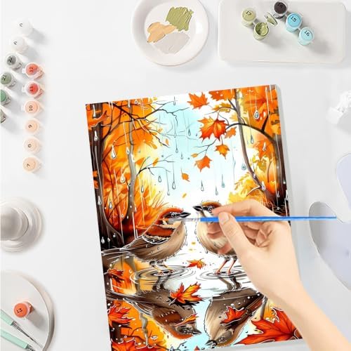 SENQAO Bird Paint by Numbers Kit for Adults Beginner, Fall Hummingbird Adult Paint by Number Kits on Canvas, DIY Acrylic Oil Easy Painting by Numbers for Home Wall Decor 8X12 inch