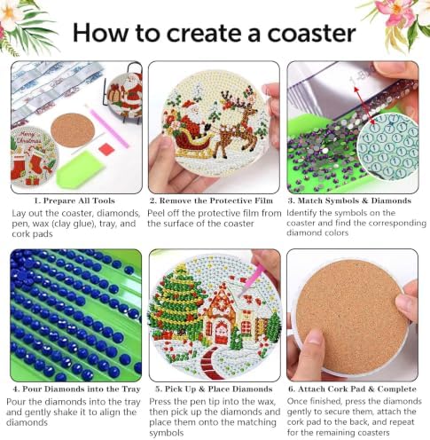 Christmas Cow Diamond Art Coasters Kit, 8 Pieces Diamond Painting Coasters