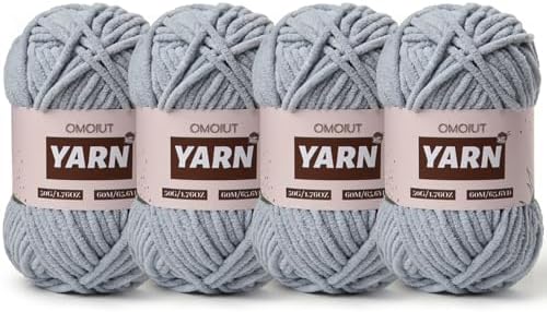 4 Packs Plush Chenille Chunky Crochet Yarn - Baby Yarn for Crocheting Soft - Velvet Yarns Knitting for Blankets Crafts - Fluffy Amigurumi Yarns 200g/262.5yds (4 Grayish)