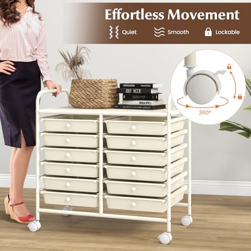 COSTWAY 12-Drawer Rolling Storage Cart, Utility Storage Organizer Cart