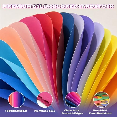 108 Sheets Colored Cardstock 8.5" X 11", 50 Assorted Colors 180GSM/65LB Construction Paper Card Stock Printer Paper for DIY Crafts, Printing, Scrapbooking, Party Decorations, School Art Supplies