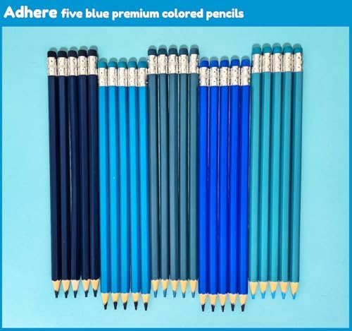 Adhere 25pcs Checking Pencils Erasable colored Pencils Pre-Sharpened #2 HB,for Checking Tests Grading,Map Coloring, editing Office Favors,including a Free sharpener. (Mixed Blue 5colors)