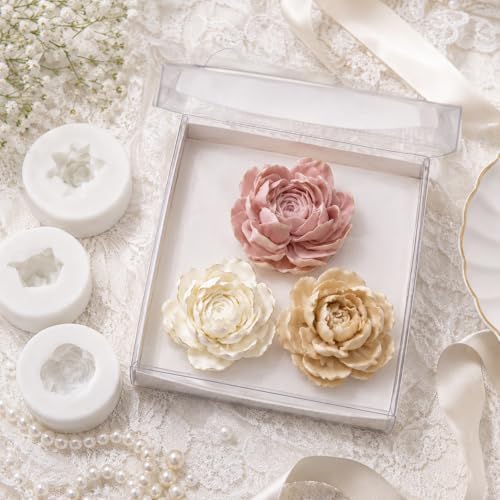 3Pcs 3D Jasmine Peony Flower Silicone Molds for Candle & Soap DIY Craft