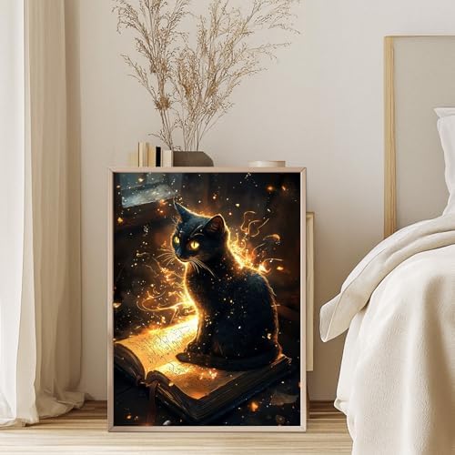 Diamond Art Kits for Adults, 5D Magic Black Cat Diamond Painting Kit