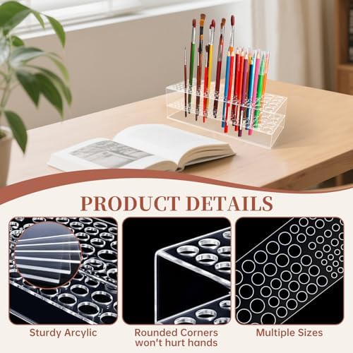 Acrylic Paint Brush Holder 105 Holes Clear Paintbrush Holder Organizer Artist Brush Holder Paint Brush Stand Rack for Pens Pencils Artist