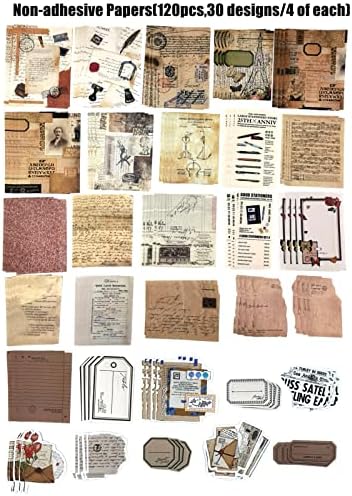 Esweny 260PCS Vintage Journaling Scrapbooking Supplies Scrapbook Sticker Paper Ephemera Pack for Junk Journal Planners Collage Craft Notebooks Album (Pen Ink and Letter)