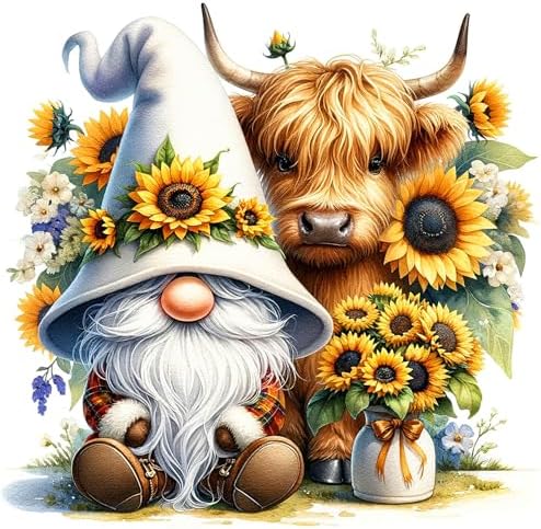 Axquilon Highland Cow and Gnome Diamond Art Kits for Adults, 14x14 inch