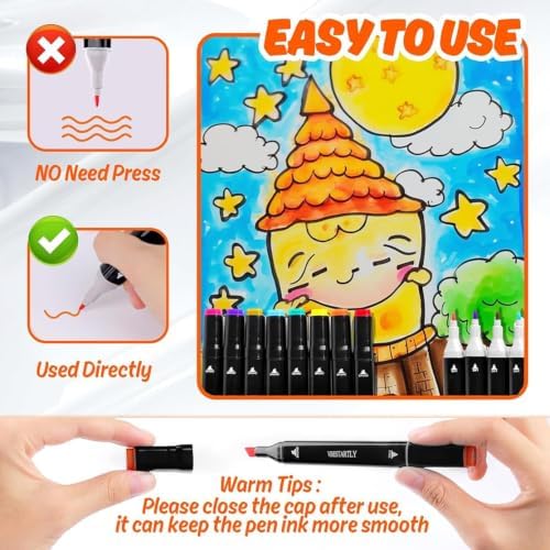 VBESTARTLY 120 Colors Alcohol Markers with Base, Permanent Dual Tip Art Markers for Adults Anime Coloring Sketch Illustrations Pefect for Gift
