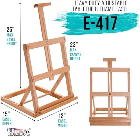 U.S. Art Supply Venice Heavy Duty H-Frame Tabletop Easel - Artist Studio | Desktop Drawing Table, Portable Drafting Table, Adjustable Art Board, Tabletop Easel for Painting, Holds Up to 23" Canvas