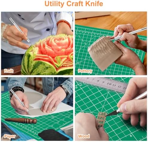 2PCS Craft Knife Hobby Knife with 60PCS Spare Exacto Knife Blades #11, Cutting Mat (A4), A Ruler, HEADLEY TOOLS Precision Exacto Knife Set Ideal for Crafting, Scrapbooking, Arts, DIY, Stencil, Carving