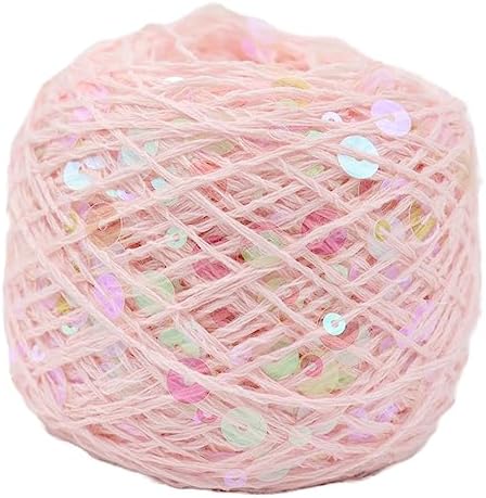 Shimmering Sequin Cotton Yarn 153yard Sparkling Thread Crochet Strings for Headband Beanie Knitting Sweater Weaving DIY Stitch Winter Accessories Rag Doll (Pink)