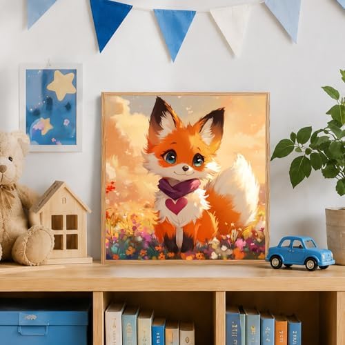 AUKELHJ Paint by Numbers Kit for Kids with Frame, Fox, 8X8 inch