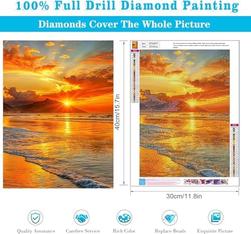 RYMILIE Sunset Diamond Art Kits for Adults Diamond Painting Kit 12x16in | 5D Beach Scenery Diamond Art Painting Kit for Beginners, DIY Full Round Drill Gem Art Crafts for Home Wall Decor Gift