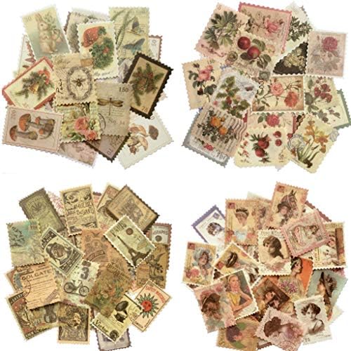 240pcs Vintage Postage Stamp Stickers, Aesthetic Botanical Deco Paper Sticker for Scrapbooking, Journaling Supplies, Planners, Kid DIY Art Crafts, Bullet Journal