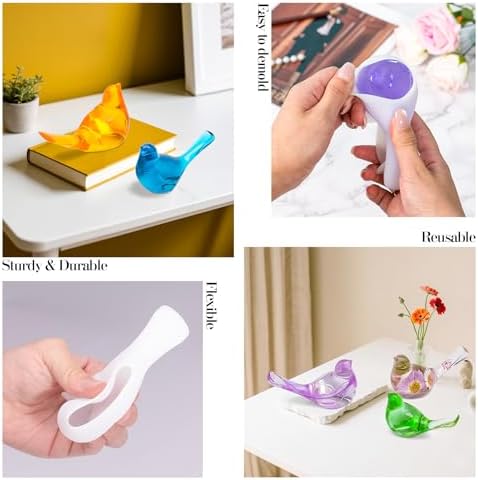Larcenciel 2Pcs Bird Resin Molds Silicone, 3D Animal Silicone Molds for Epoxy Resin Casting, Pet Memorial Statue DIY Mold for Preserving Pet Feathers & Ashes, Flower Soap Crafts, Home Decoration Gifts