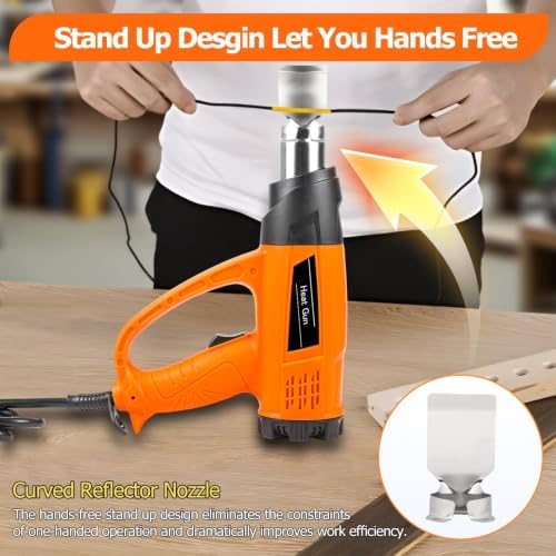 1800W Heat Gun for DIYers, Crafters & Electronics Repair – 140°F~1112°F Variable Temp, 1.5s Fast Heat, 5 Nozzles, 2 Scrapers, Overheat Protection, Hands-Free Stand | Shrink Tube, Resin, Vinyl Wrap