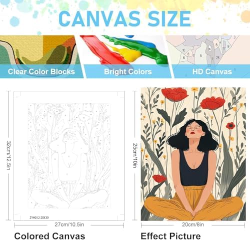 Pixendra 6 Pack Girl Flower Paint by Numbers Kit for Adults Beginner,Easy Paint by Number on Canvas for Women,Acrylic Oil Watercolor Painting kit Arts and Crafts for Room Wall Decor (8x12 inch)