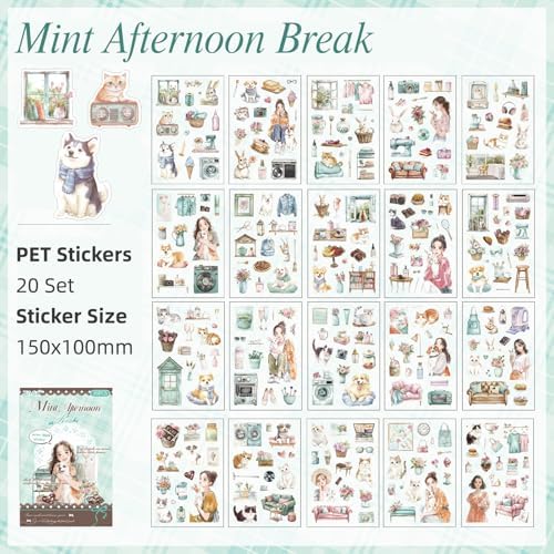 Family Series Sticker Scrapbooking Supplies for Junk Journal, 20 Sheets PET Stickers
