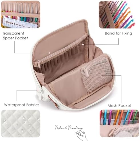 MYBAGZING Empty Crochet Hook Case - Stand Up Organizer with 30 Slots for Hooks & Needles, Crochet Accessories Kit for Lovers & Beginners