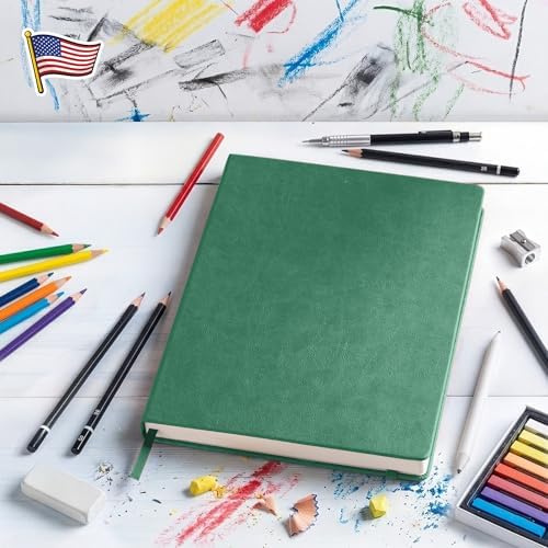 BROWNSTONE JOURNALS A4 Sketch Book Hardcover - 80 Sheets 100 GSM Paper | 8.5" x 11.5", Lay Flat, Vegan Leather Hardcover, Elastic Band, Back Pocket, Art Drawing Book for Adults & Students