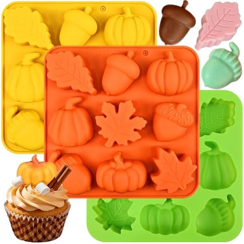 Fall Silicone Molds, Autumn Molds 3 Pack Silicone Pumpkin Thanksgiving Mold