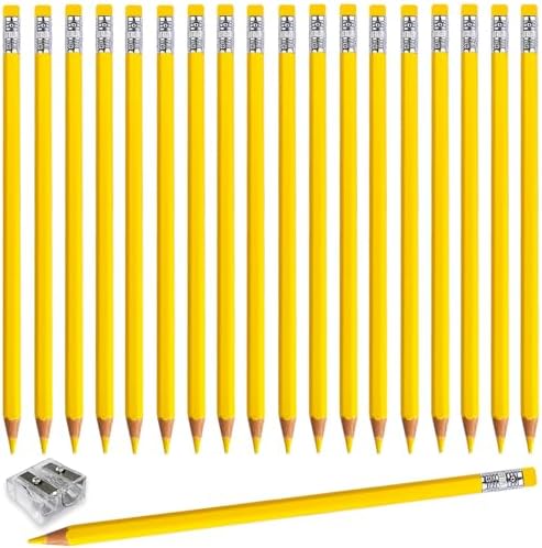 Adhere 25pcs Checking Pencils Erasable colored Pencils Pre-Sharpened #2 HB,for Checking Tests Grading,Map Coloring, editing Office Favors,including a Free sharpener. (Yellow)