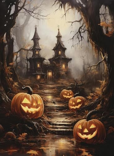 AIBOERL Paint by Numbers Kit for Adults Beginner,Halloween House, 12X16In