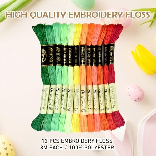 Premium Rainbow Color Embroidery Floss - Cross Stitch Threads - Friendship Bracelets Floss - Crafts Floss - 12 Skeins Per Pack Embroidery Floss,Red-Green Gradient