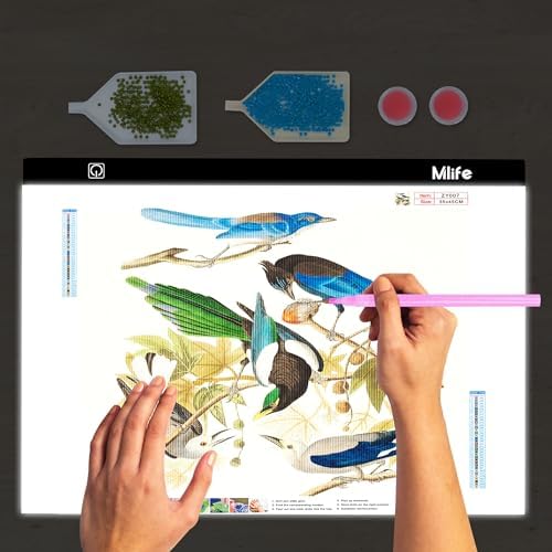 Mlife A2 LED Light Pad for Diamond Art Painting Light Board with 3 Brightness, Tracing Light Board with USB Cable & 4 Fasten Clips for Sketching, Animation, Drawing, Diamond Art Painting Supplies