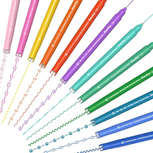 AECHY Dual Tip Curve Highlighter Pens, 10 Patterns, 12 Colors, 12 Pack | Fine Tip Colored Marker Pens with Curve Pattern Roller for Journaling, Planner, Scrapbooking, Drawing & DIY Crafts