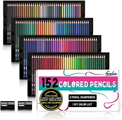 feela 152 Colored Pencils with Pencil Sharpener Premium Soft Core Colors Pencils Set for Adult Coloring Books