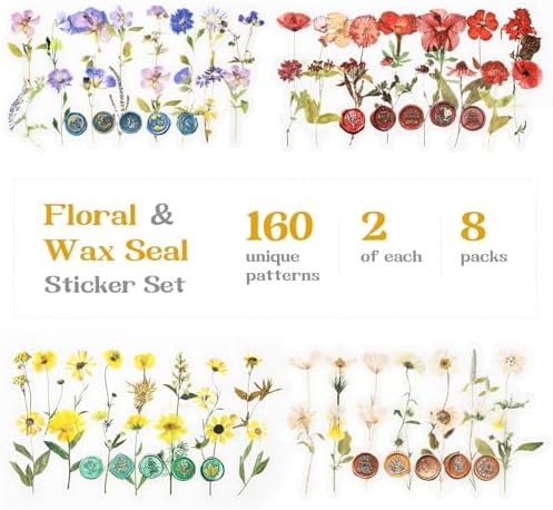 Dizdkizd 320Pcs Realistic Transparent Flower & Wax Seal Stickers - Easy Peel Clear Botanical Decals for Scrapbooking, Wedding Invitations & Resin Art Crafting - Reusable Box for Journalers