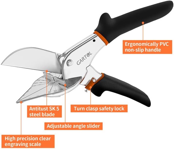 GARTOL 45-135° Adjustable Miter Shears, Quarter Round Cutter for PVC & Trim