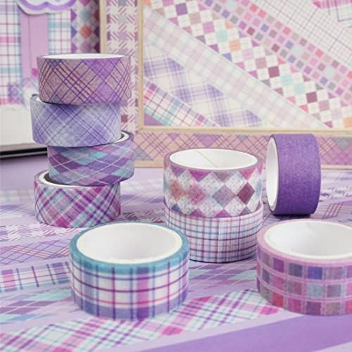 Basic Grid Washi Tape Set 12 Rolls Plaid Decorative Masking Tapes for Arts, DIY Crafts, Journals, Planners, Scrapbook, Wrapping (Purple)