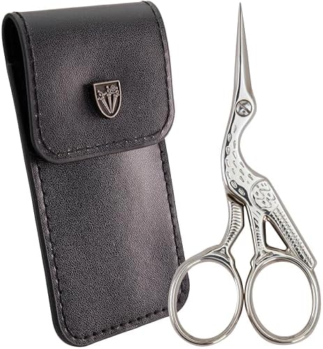 3 Swords Germany - Embroidery Scissors, Stork Scissors Shears for Art Work, Daily Use in Household, Sewing, crocheting, Art Work, Craft, needle work with black Synthetic Leather case