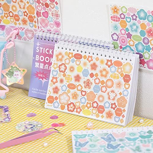 Doraking Colorful Sticker Book, 50 Sheets Shiny Love Bubble Heart Butterfly Ribbon Cute Stickers for Junk Journal Arts Craft Greeting Cards Scrapbook Supplies Home Decoration, DIY Deco Stickers (A)