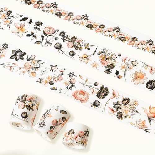 WT Auric Rose Gilded Washi Tape Sticker Set, 3 Rolls, Original Vintage Floral Decorative Masking Tape with Gold Foil, Wide Tape for Journaling, Scrapbooking, Planner, DIY Crafts & Wrapping