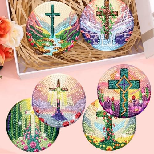8 Pcs Diamond Art Coaster Kit for Adult with Holder, Diamond Coasters 4x4in