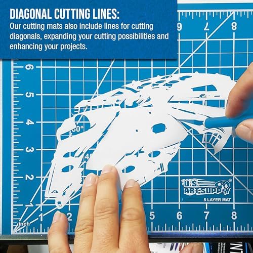 U.S. Art Supply 12" x 18" Self-Healing Cutting Mat 5-Ply - Double-Sided Pink/Blue Craft Mat, Non-Slip Cutting Mats for Crafts, Sewing, Quilting, Scrapbooking