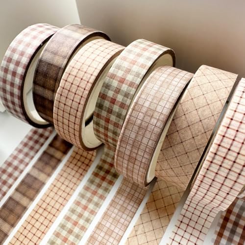 Vintage Washi Tape Set 8 Rolls Thin Retro Decorative Antique Patterns Masking Tapes for Arts, DIY Crafts, Journals, Planners, Scrapbook, Wrapping (Retro Plaid)