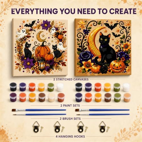 Yiolikan 2Pcs Halloween Paint by Numbers Kits for Adults Framed