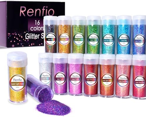 Renfio Holographic Glitter, 16 Colors Resin Glitter Set 15g/0.53oz