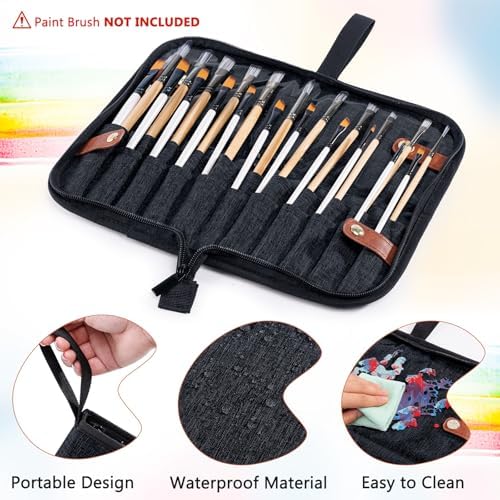 Paint Brush Holder Case for Artists with 22 Slots, Brush Organizer with Pop-Up Stand, Travel Paintbrush Storage Bag for Acrylic Oil Watercolor, Zippered Art Brush Cover (Brushes Not Included)