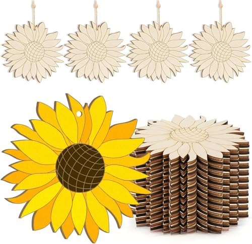 Wooden Sunflower Ornament 10pcs Blank Wood Ornaments,3.5X3.5 in Used for Painting and Decoration DIY Technology, Hanging skrnrhrery