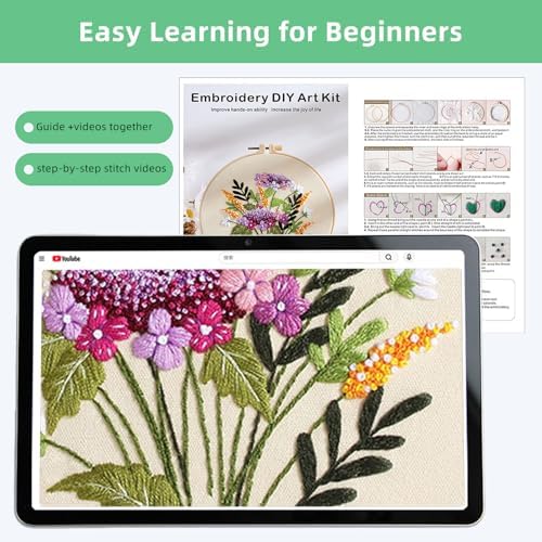 Herdiese Embroidery Kit for Beginners & Adults, 3PCS Floral Patterns.