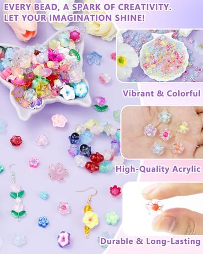 FIVEIZERO Flower Charms, 300PCS Acrylic Colorful Transparent Bead