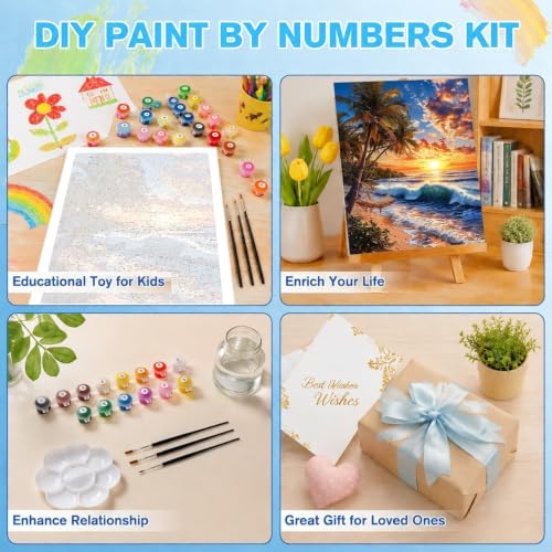Beach Paint by Numbers Kit for Adults, DIY Oil Painting Canvas 16x20inch