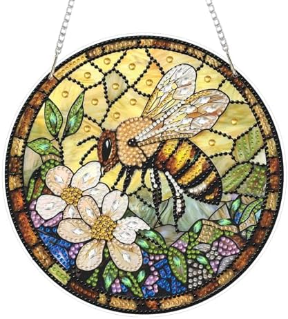 CRZMODE Bee Diamond Art Hanging Kit for Adults, Bee Pendant Diamonds Painting Art Kit, Special Crystal Diamond Art Painting Pendant Ornament, Craft Gift for Women Home Window Decor