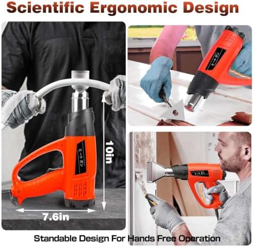 1800W Heat Gun Heavy Duty Fast Heat Hot Air Gun Kit with 752℉&1112℉（400℃-600℃） Dual-Temperature Settings and 5 Nozzles with Overheat Protection for Crafts, Shrinking PVC, Stripping Paint