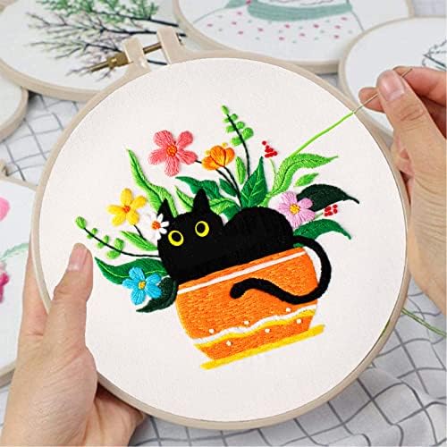 Louise Maelys Black Cat Embroidery Kit for Beginners Botanical Craft